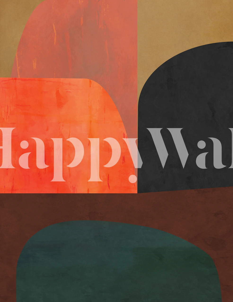 Abstract rounded shapes wall mural with terracotta, green, and black color palette