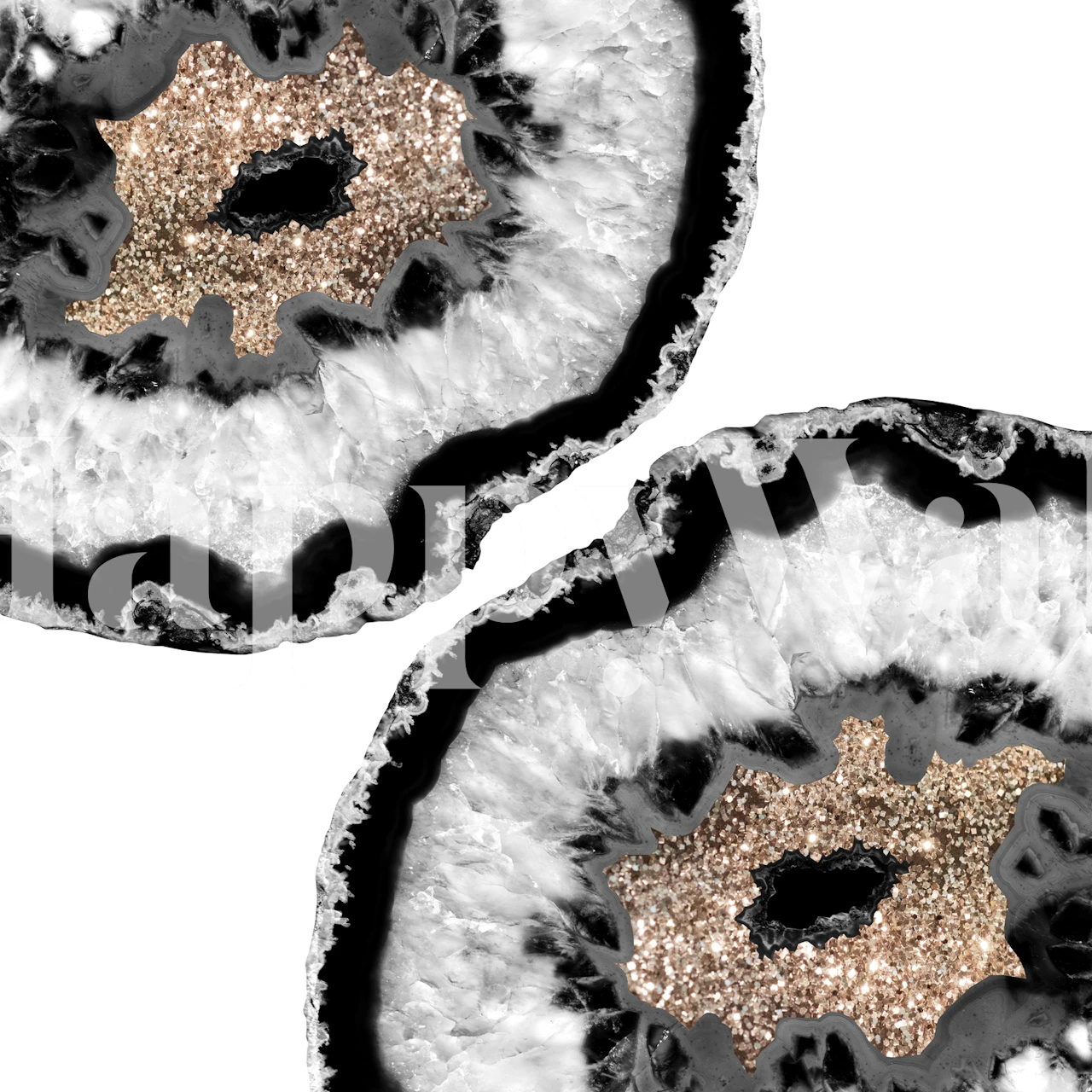 Abstract gray, black, and white agate pattern with metallic accents wall mural