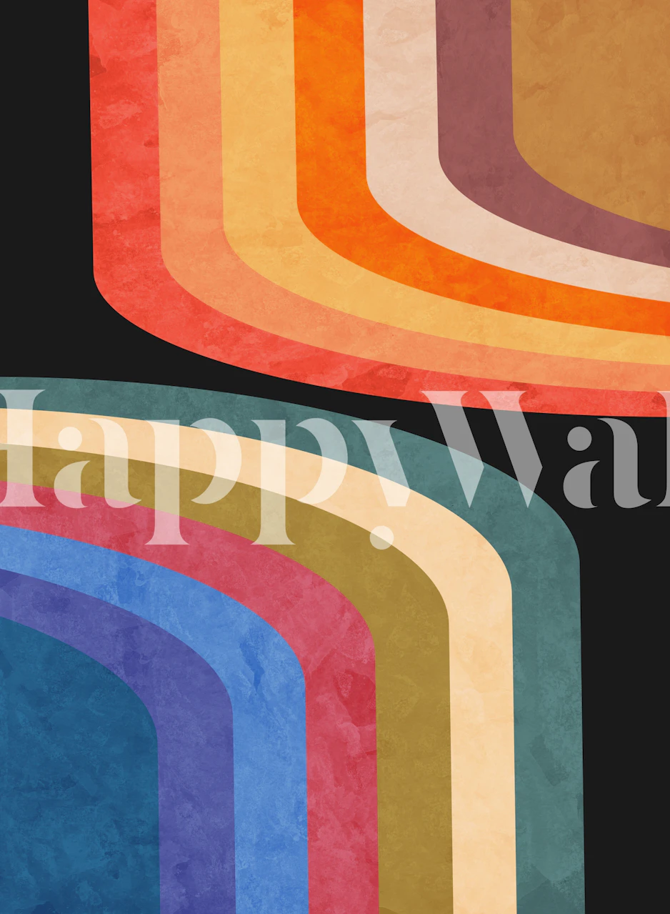 Colorful curved stripes in warm tones on a dark background wallpaper