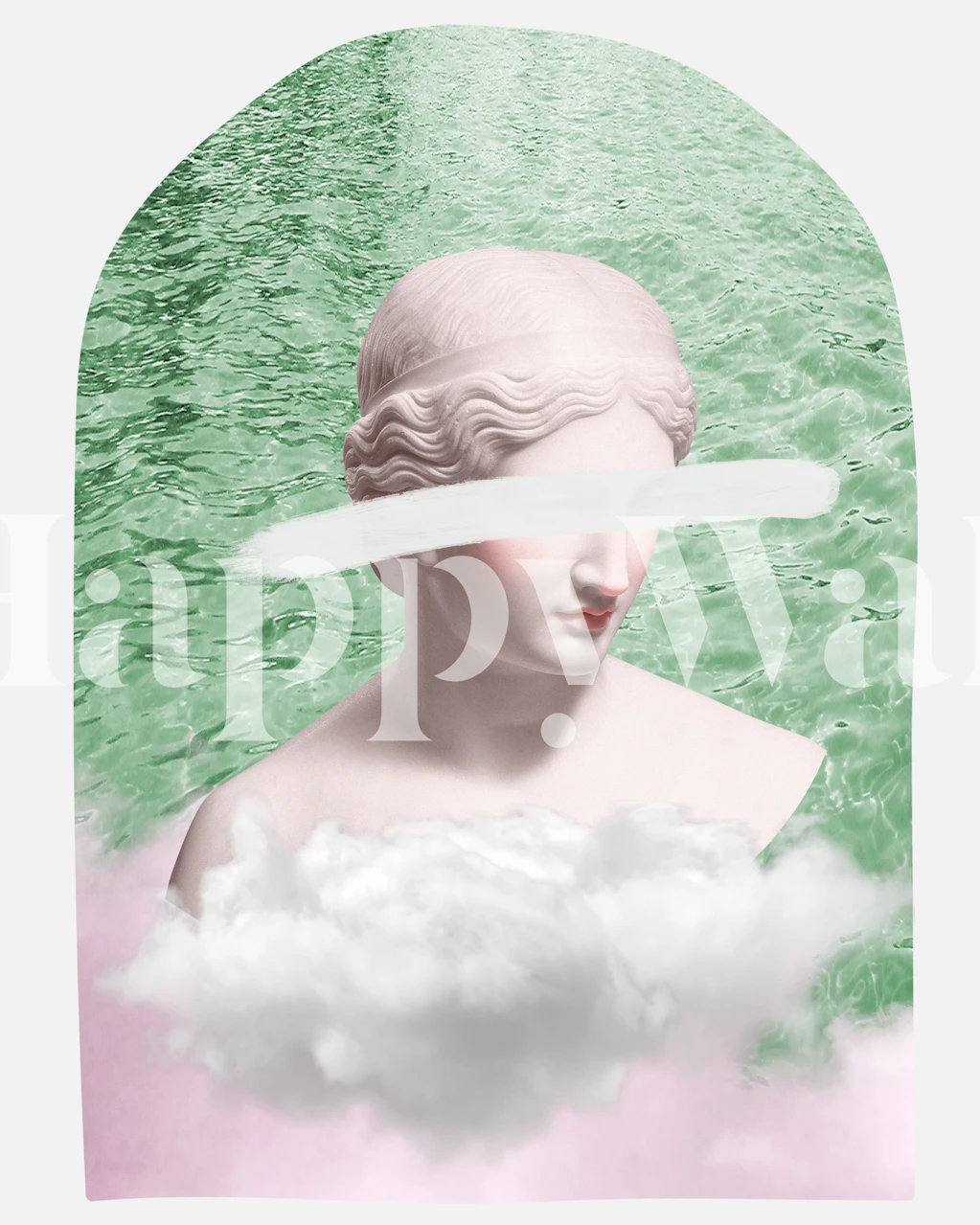 Greek statue with clouds and aquatic green background wallpaper