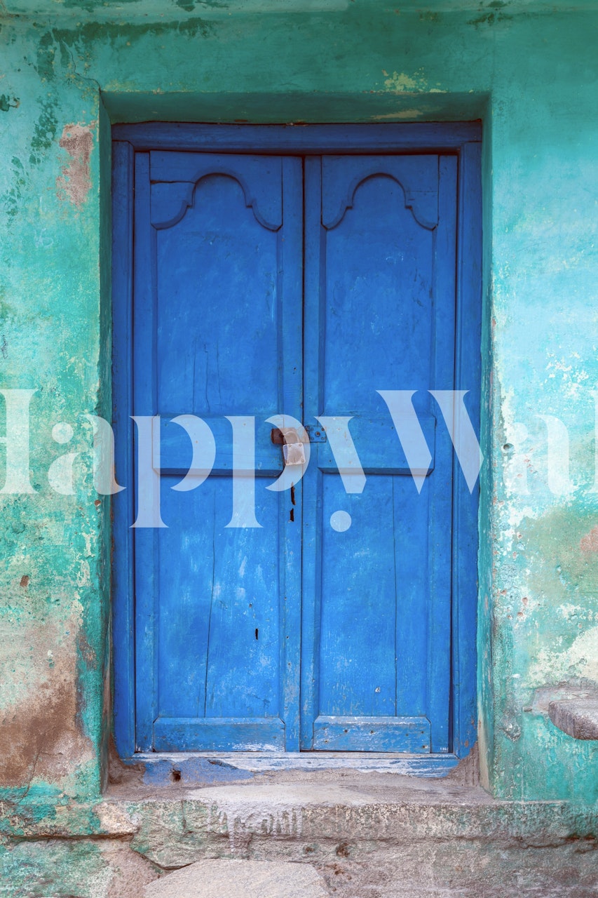 Blue rustic door with turquoise walls wallpaper