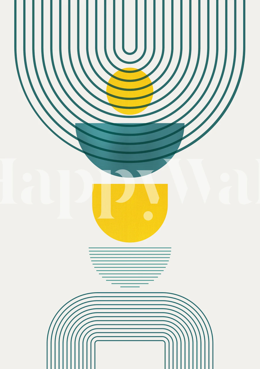 Mid Century Teal Yellow tapet i et rum