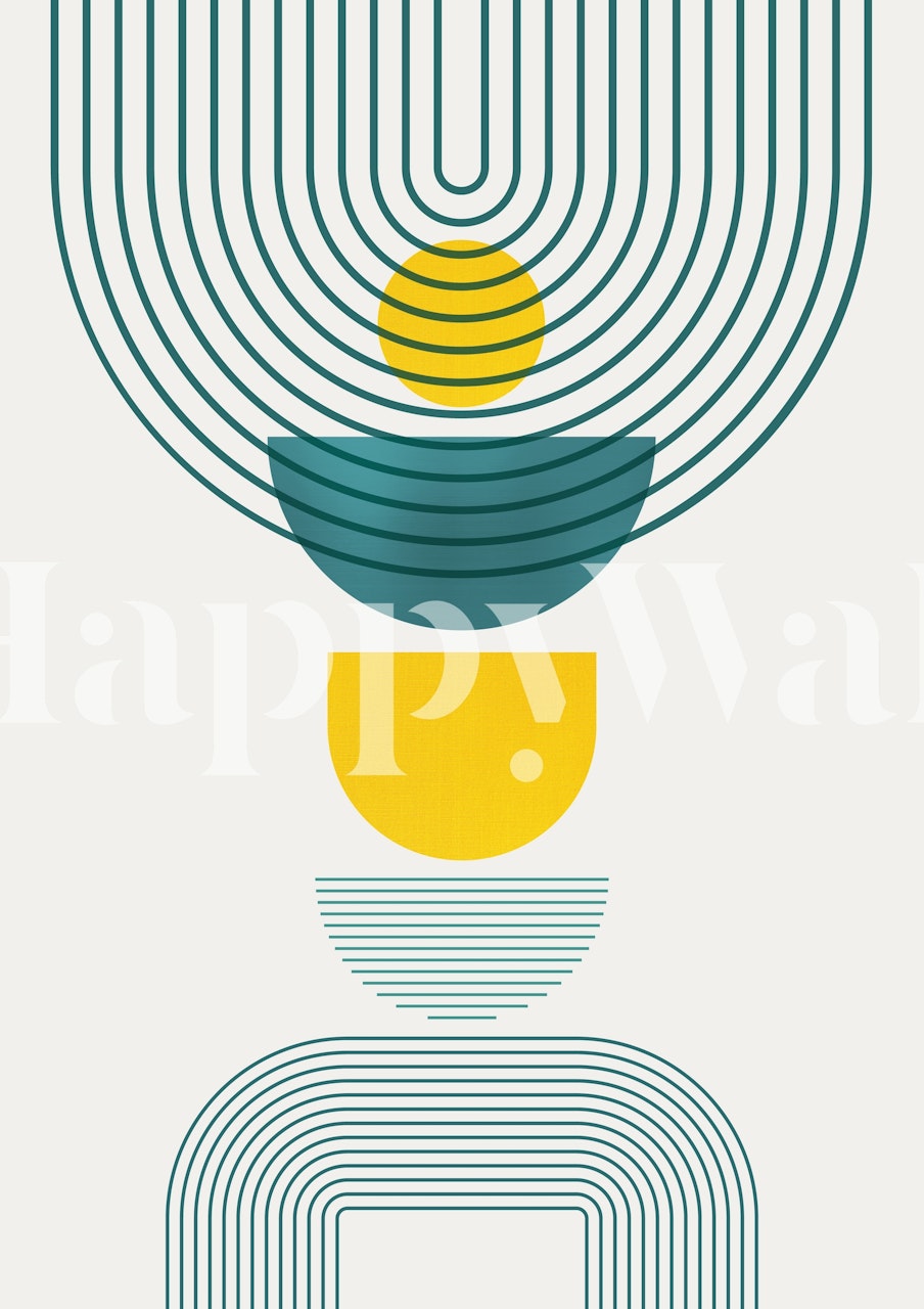 Tapeta Mid Century Teal Yellow w pokoju