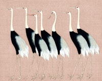 Japan Cranes on Beige Pink wallpaper