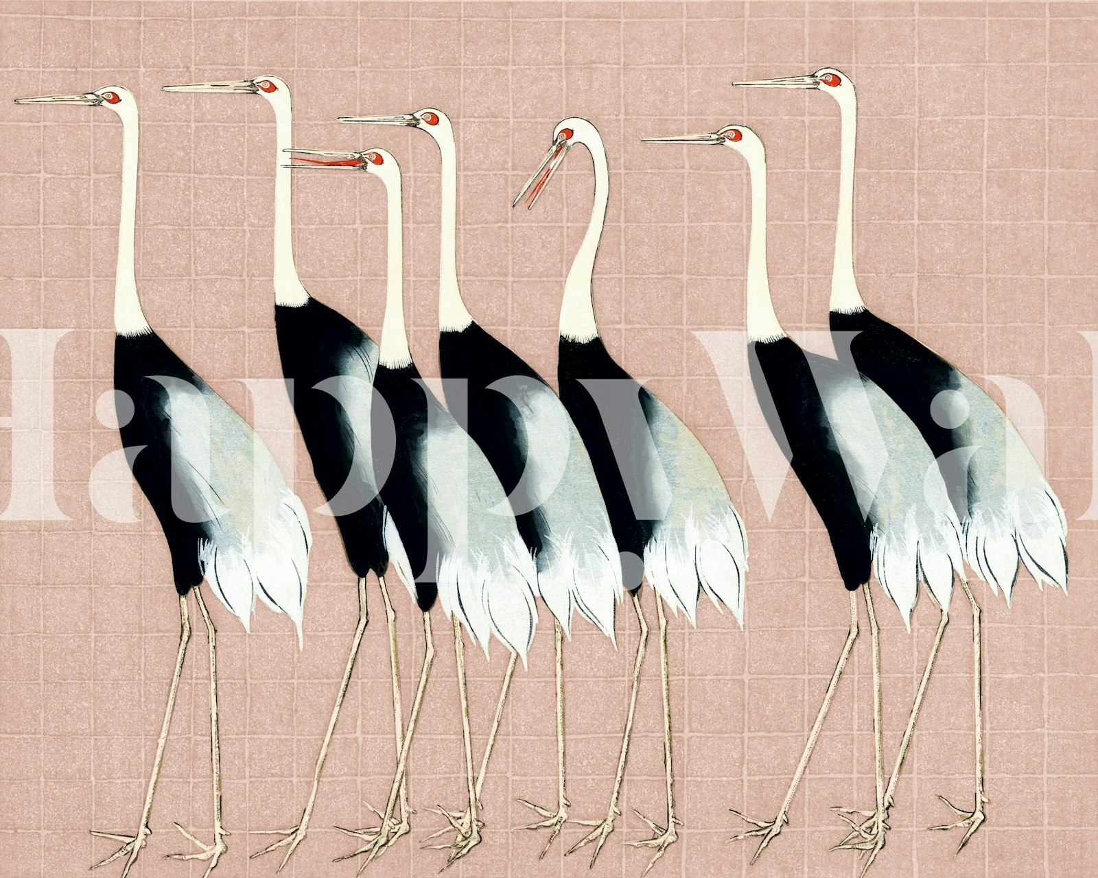 Japan Cranes on Beige Pink design i et rum