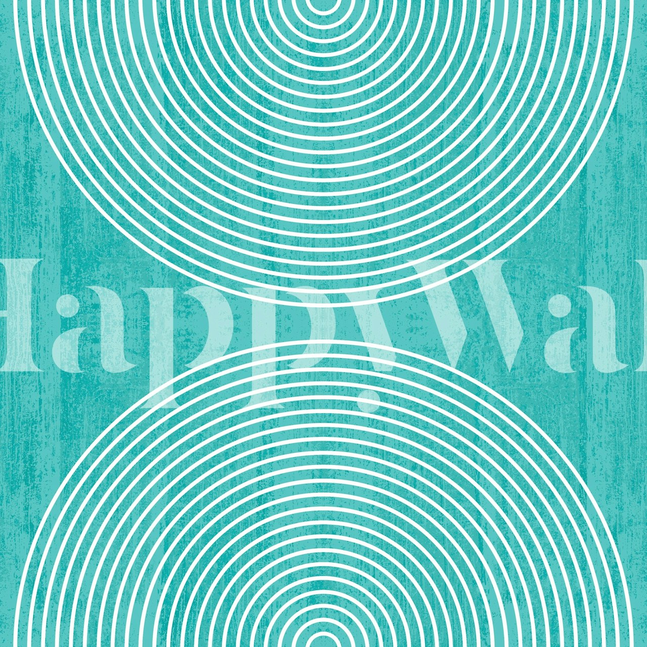 Círculos concéntricos verde azulado que crean arcos en un mural de pared abstracto