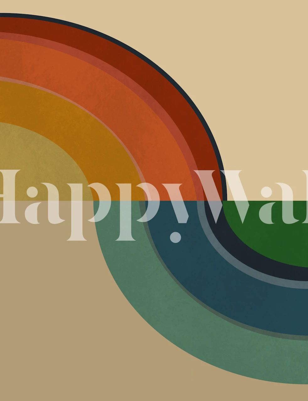 Colorful semicircle rainbow patterns in orange, green, and blue wallpaper