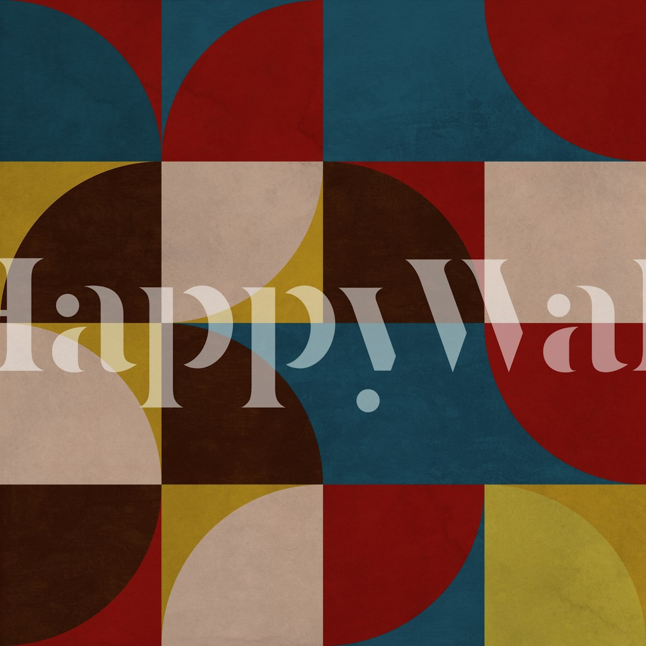 Geometric semi circle wall mural in primary colors