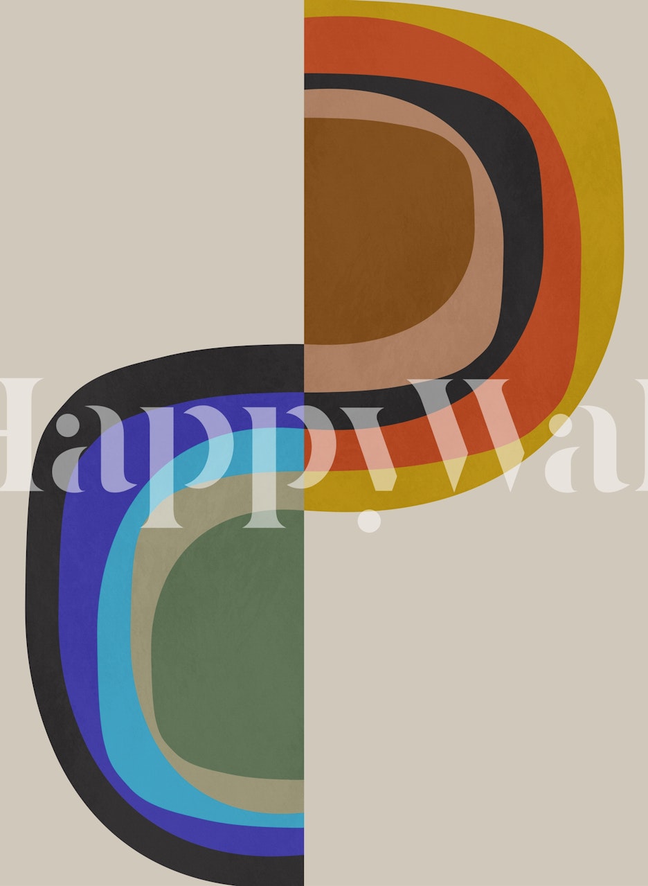 Colorful abstract shapes in blue, brown, and orange wallpaper