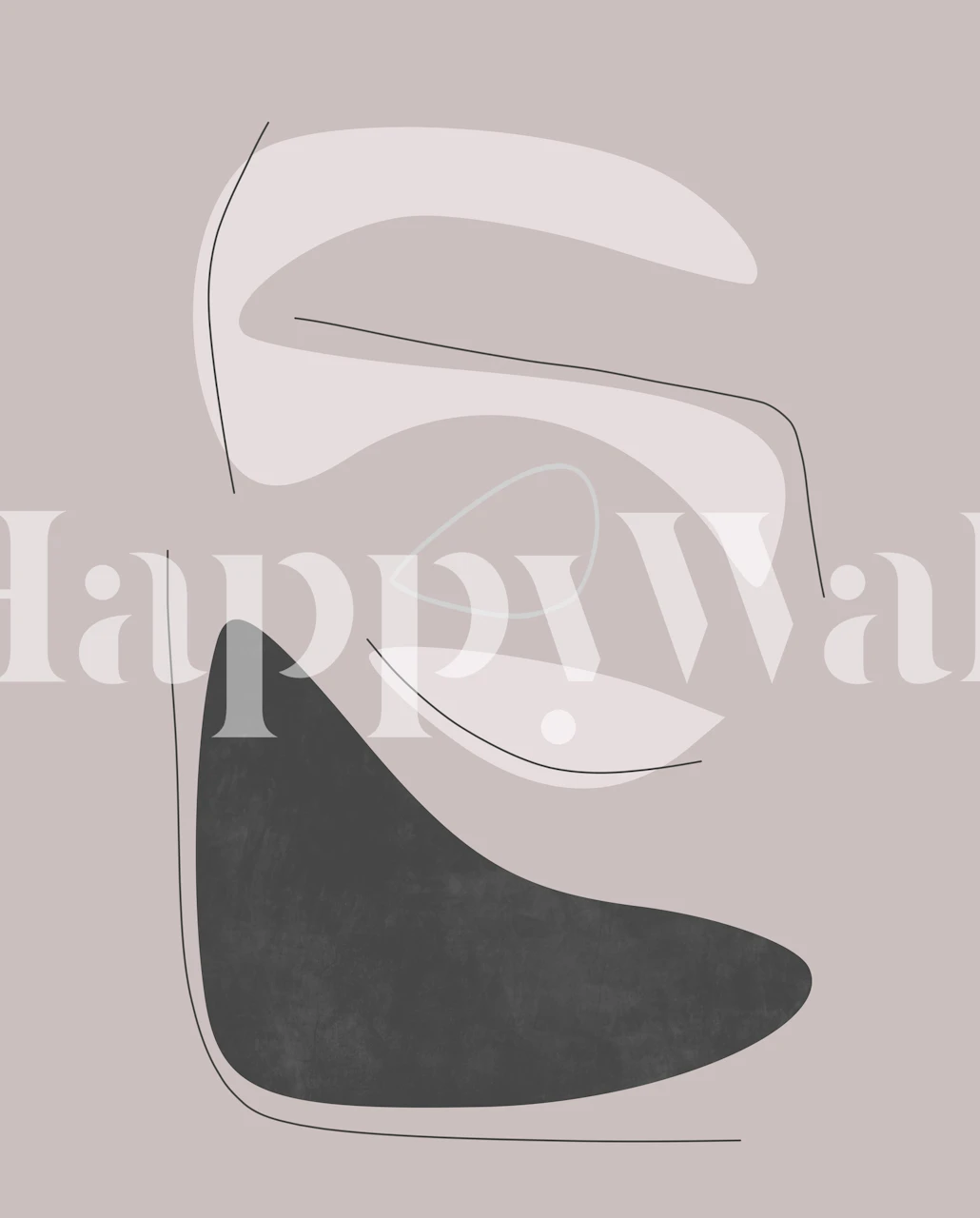 Organic shapes in soft pink, cream, and black colors abstract wallpaper.