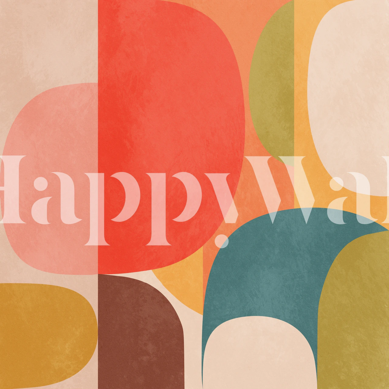 Colorful abstract shapes in pink, orange, green, and blue wallpaper