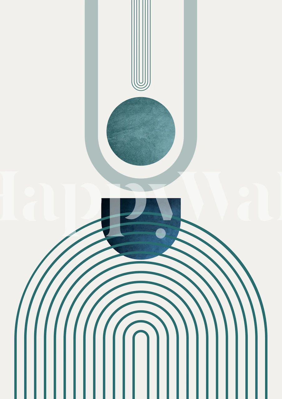 Abstract teal arches and curves wallpaper in mid-century style