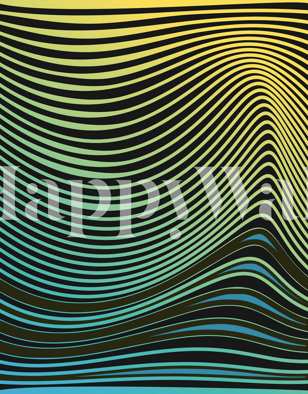 Abstract waves in black and yellow with blue tones wallpaper