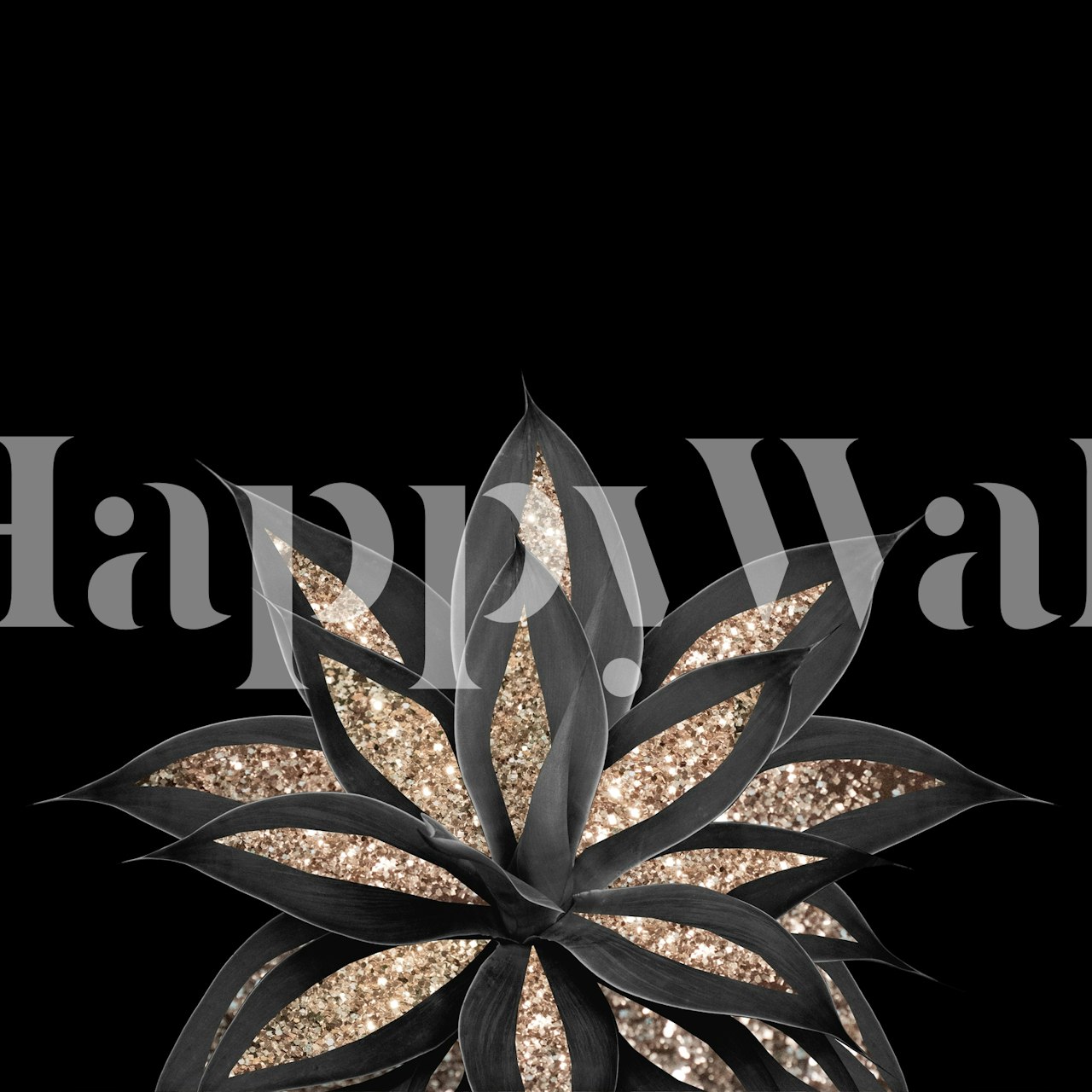 Ταπετσαρία Gray Black Agave Gold σε ένα δωμάτιο