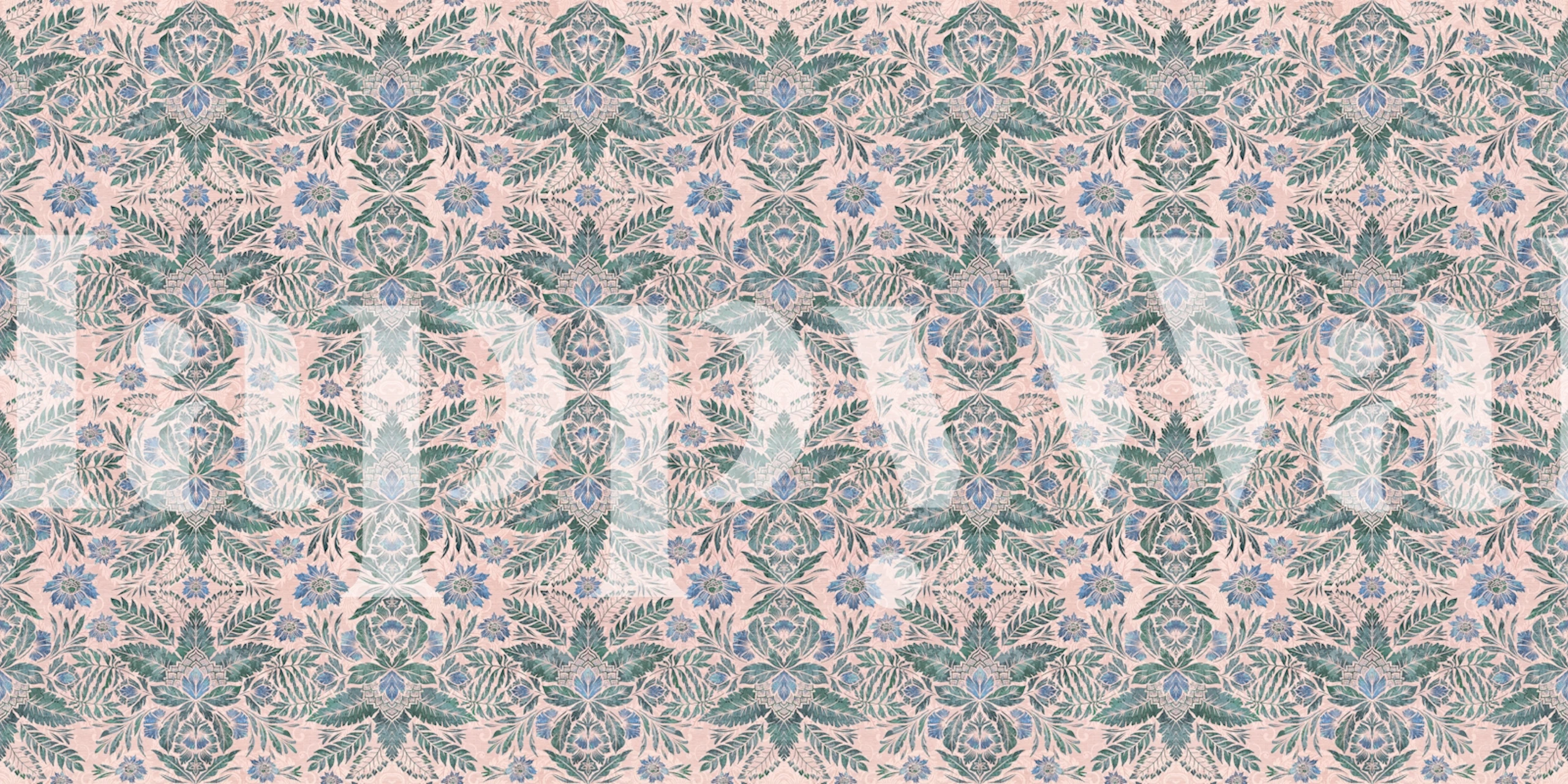 Blush tropical foliage flowers in soft pink and green wallpaper