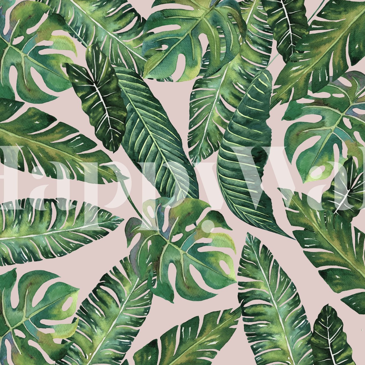 Jungle Leaves Monstera Pink tapet i et rum