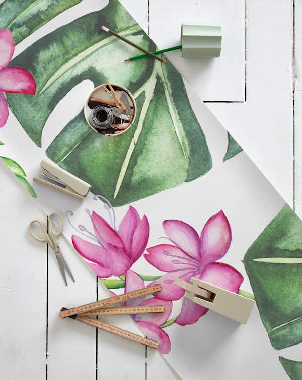 Tropical Flowers And Monstera wallpaper roll
