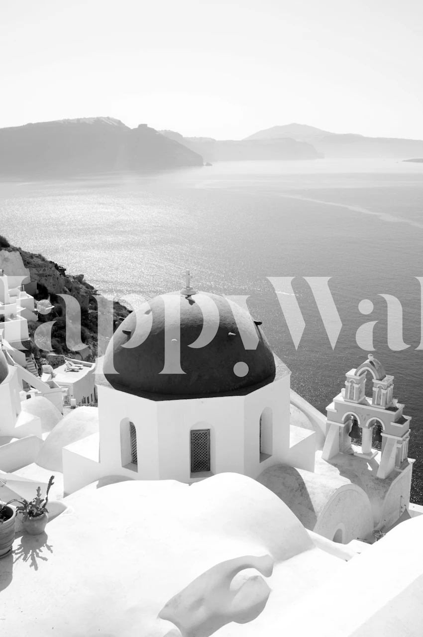 Santorini Oia Bliss BW 2 Tapete in einem Raum