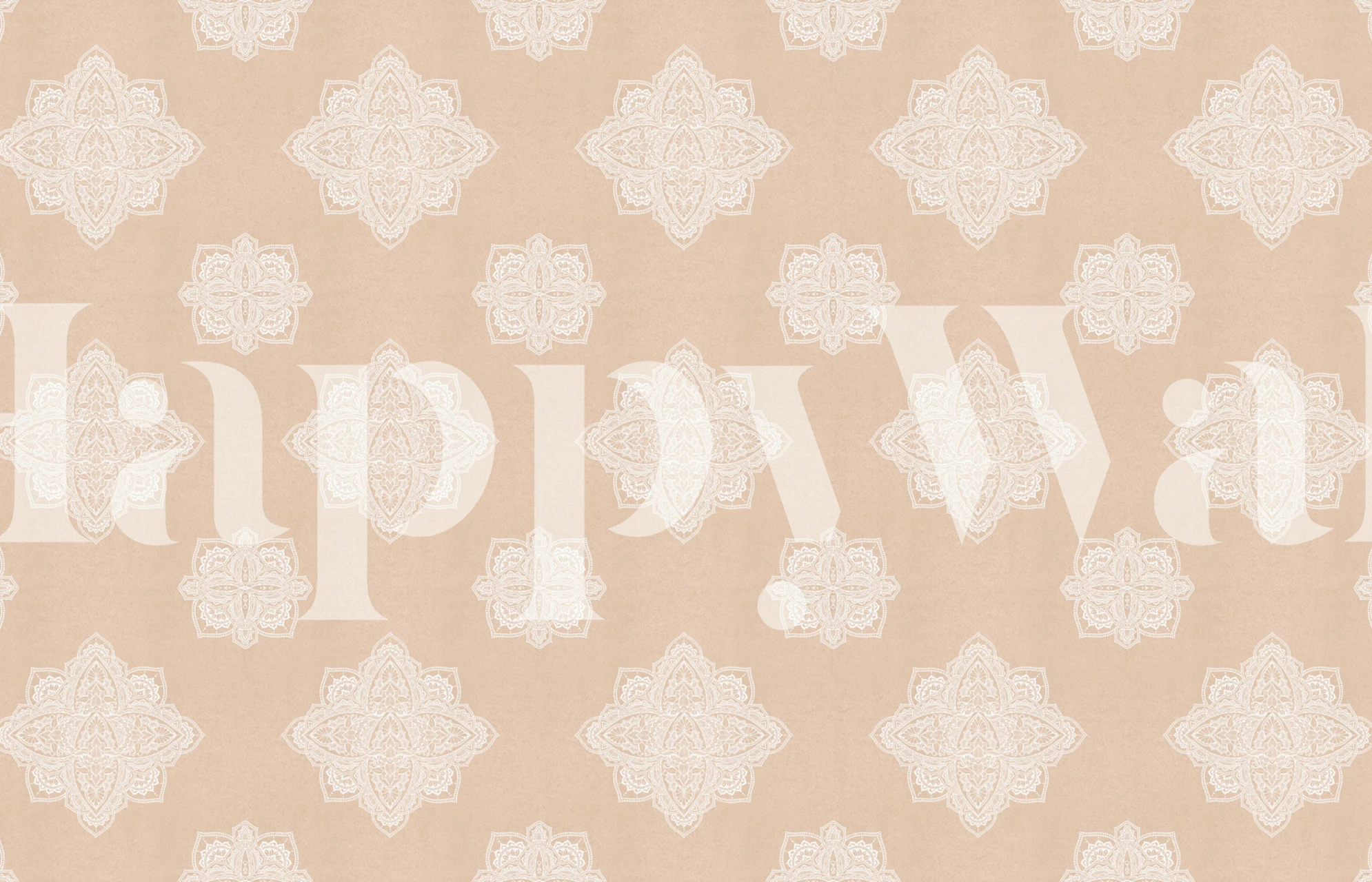 Peach mandala pattern on beige background wallpaper