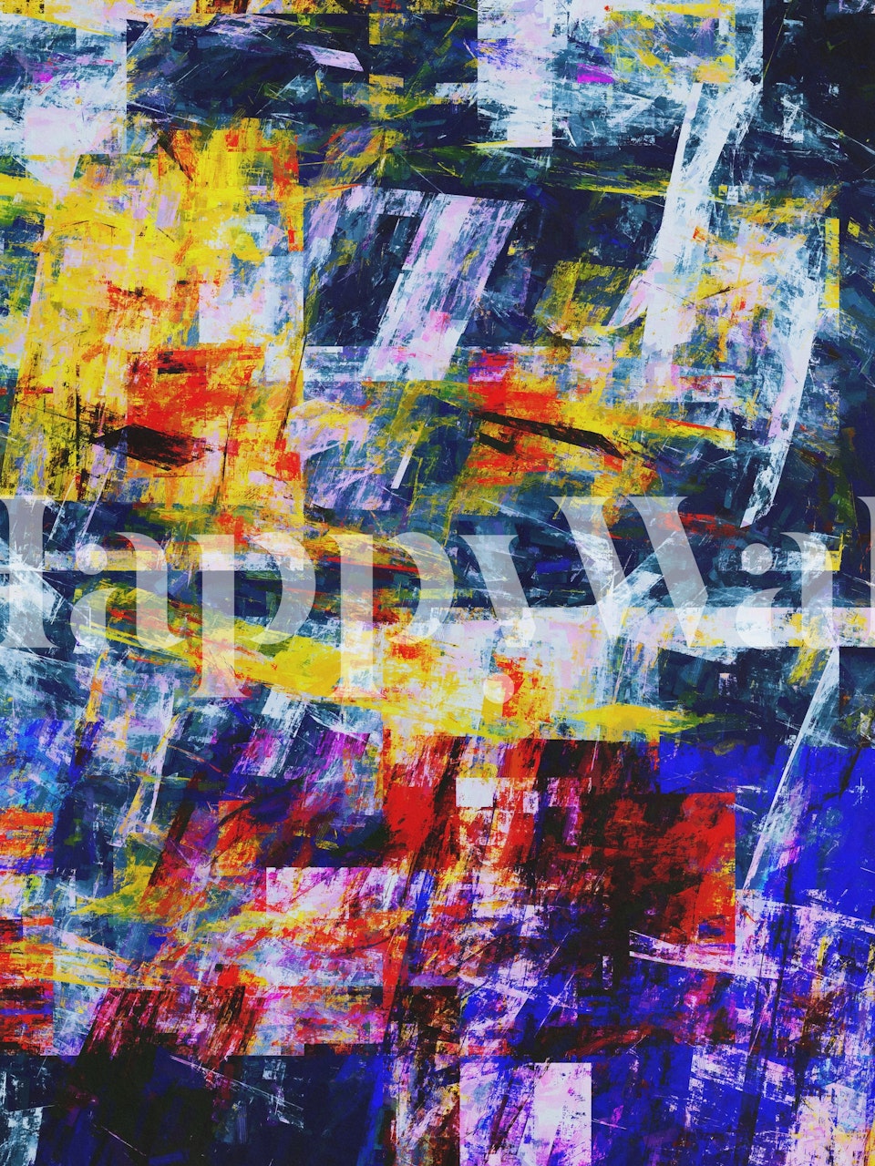 Colorful abstract wallpaper with dynamic brush strokes in yellow, red, blue, and white.