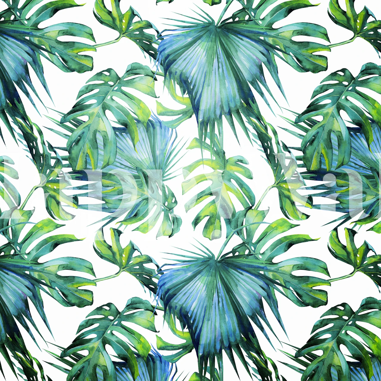 Sininen ja vihreä Monstera lehtikuvioinen seinämaalaus