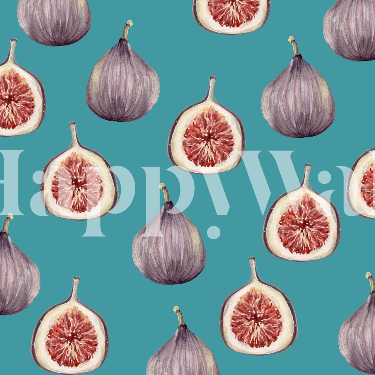 Figs Teal-tapetti esillä huoneessa