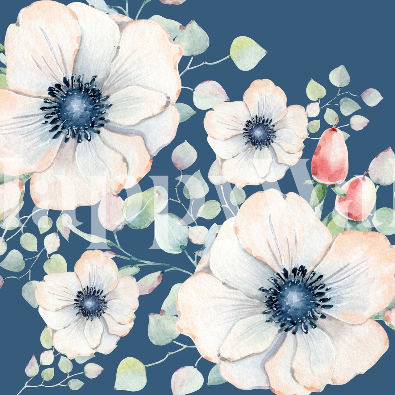 Papel de parede Summer Flowers Blue em um quarto