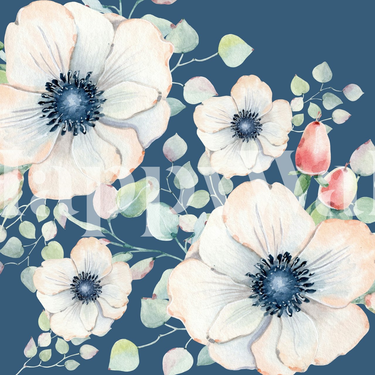 Ταπετσαρία Summer Flowers Blue σε ένα δωμάτιο