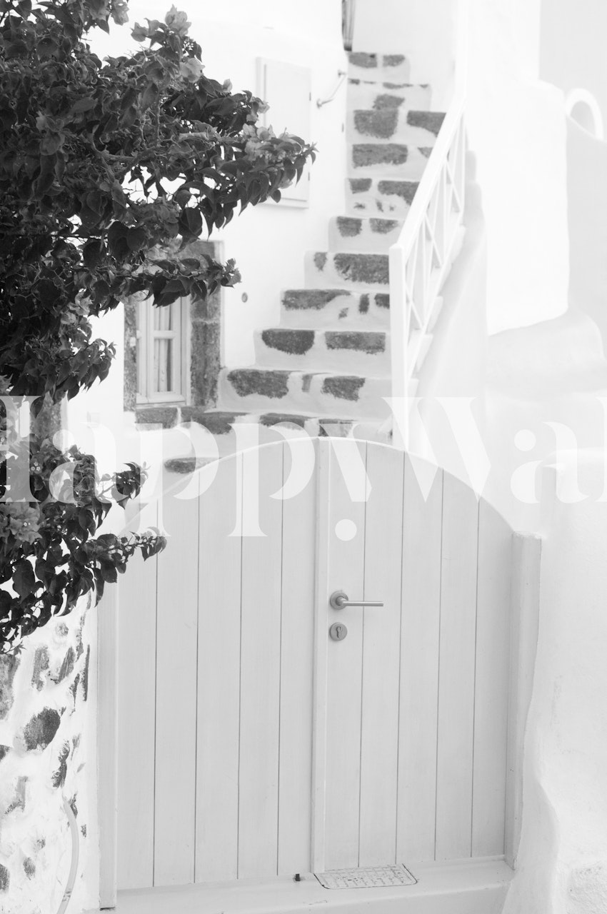Santorini Oia in black and white wallpaper design