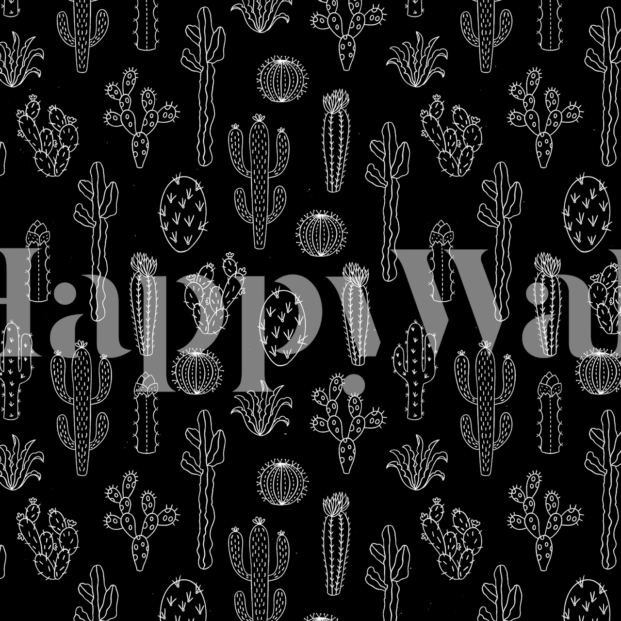 Fotomural silueta de cactus sobre fondo negro