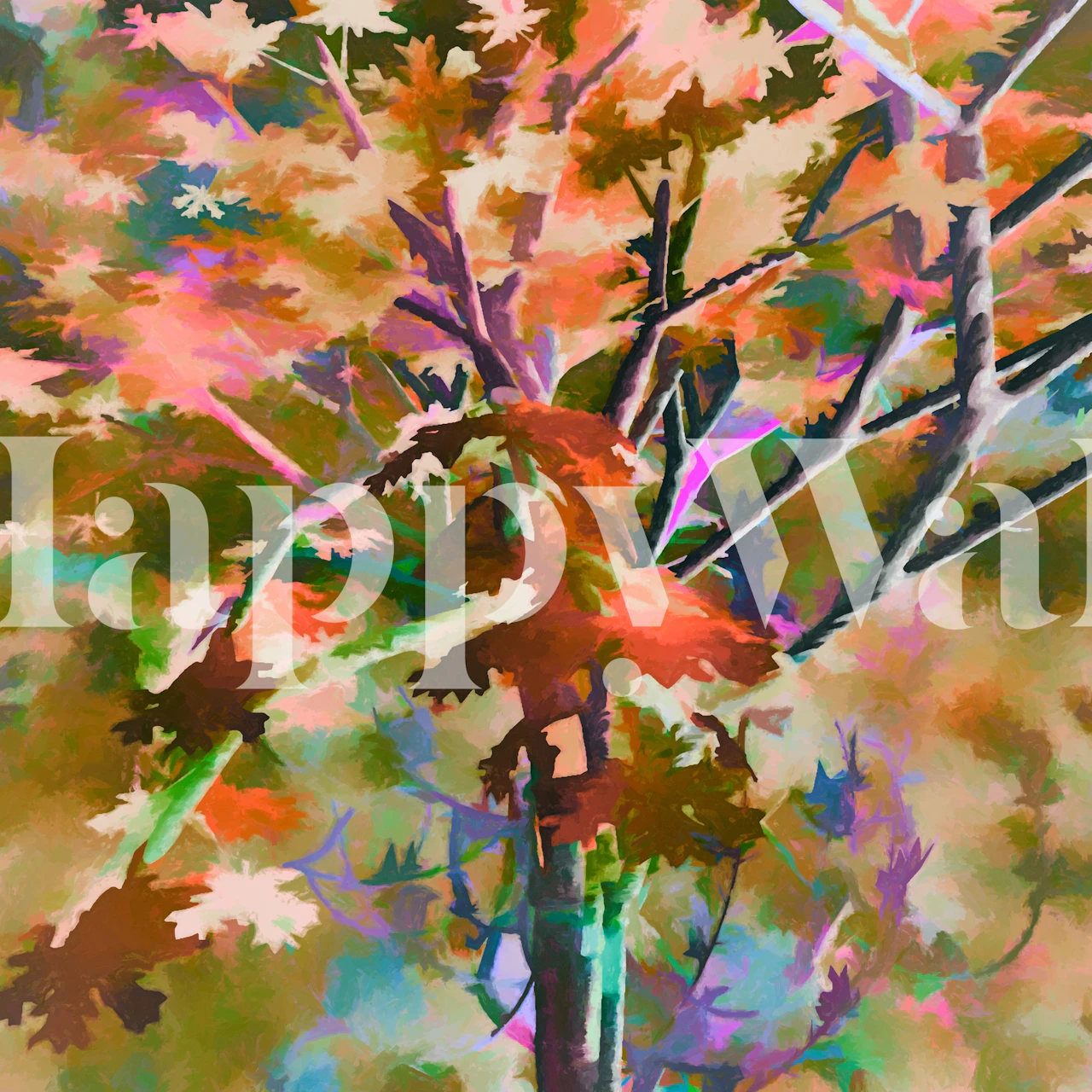 Papel de parede Autumnal Tree em um ambiente de quarto