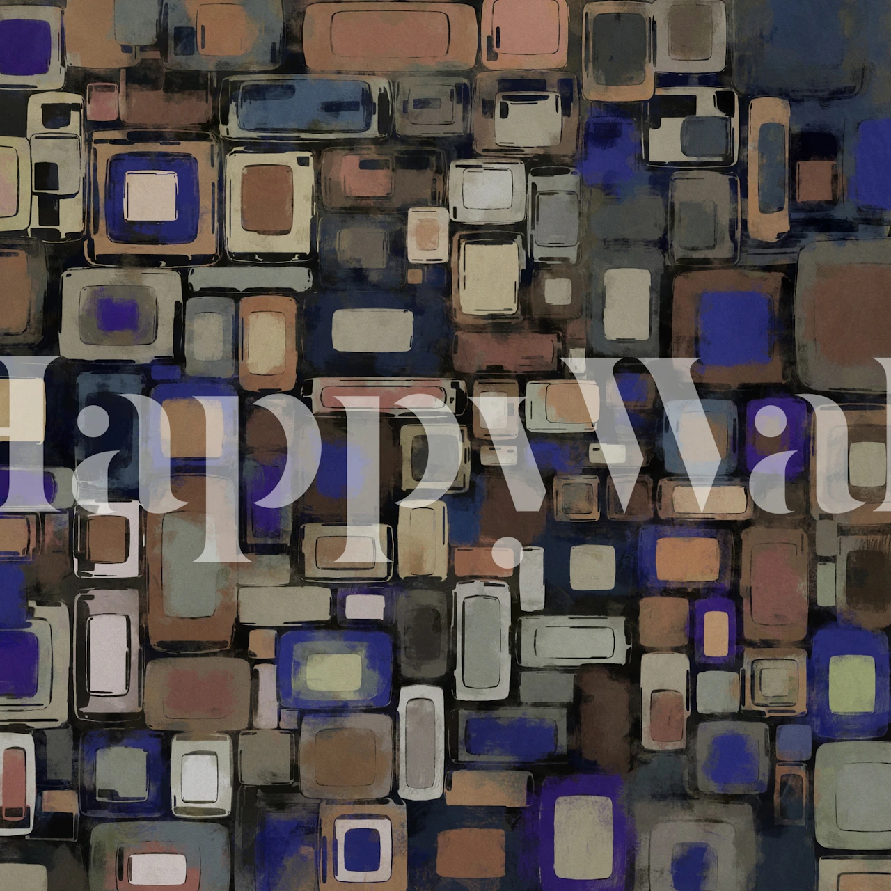 Abstract stacked blocks wall mural in earthy and cool tones