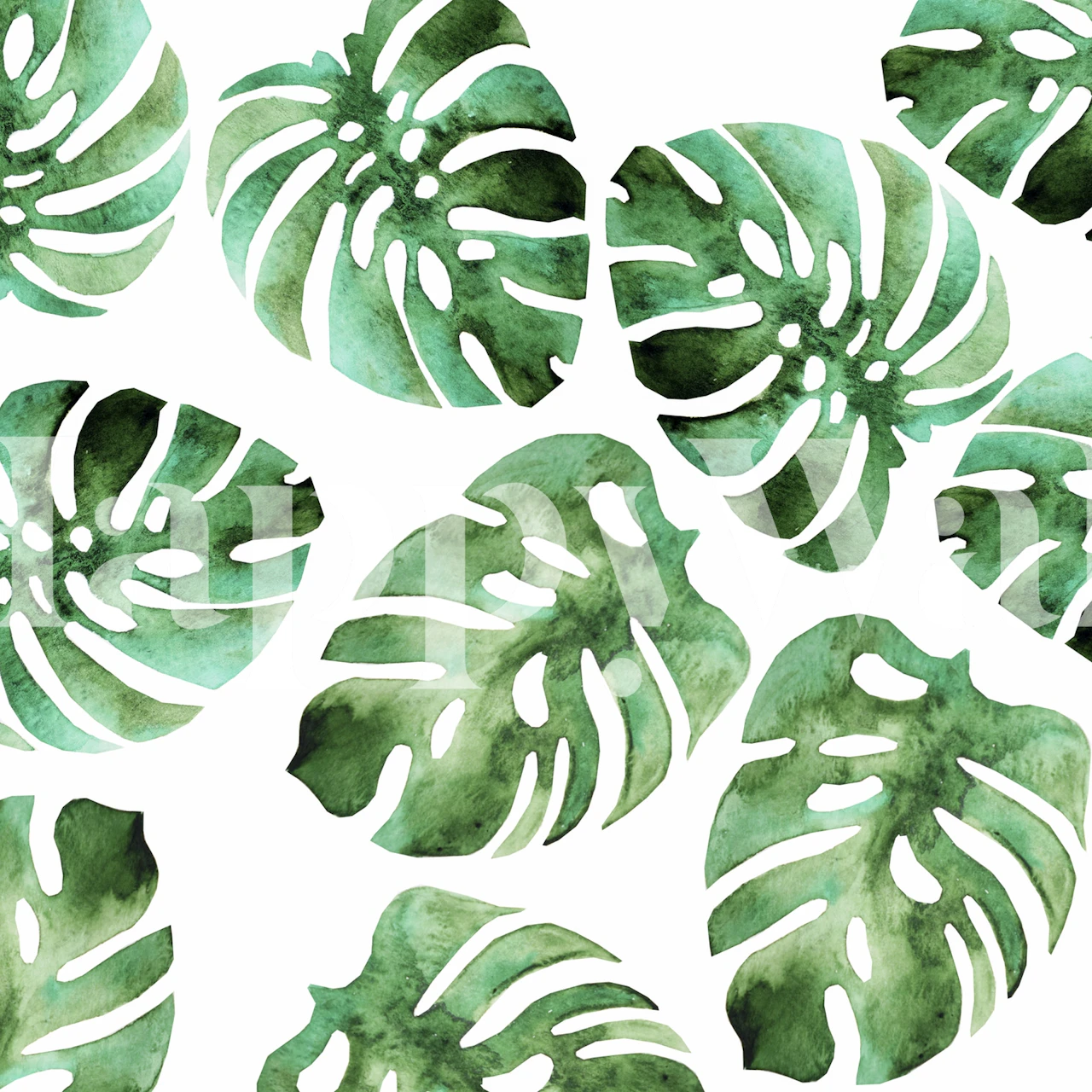 Aquarel monstera bladeren patroon muurschildering