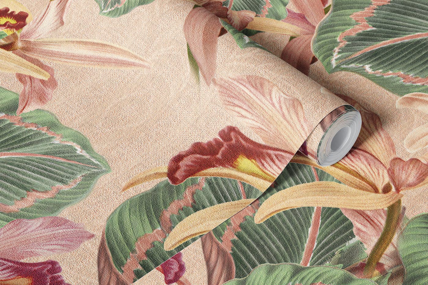 Tropical jungle birds & vintage flowers wallpaper roll