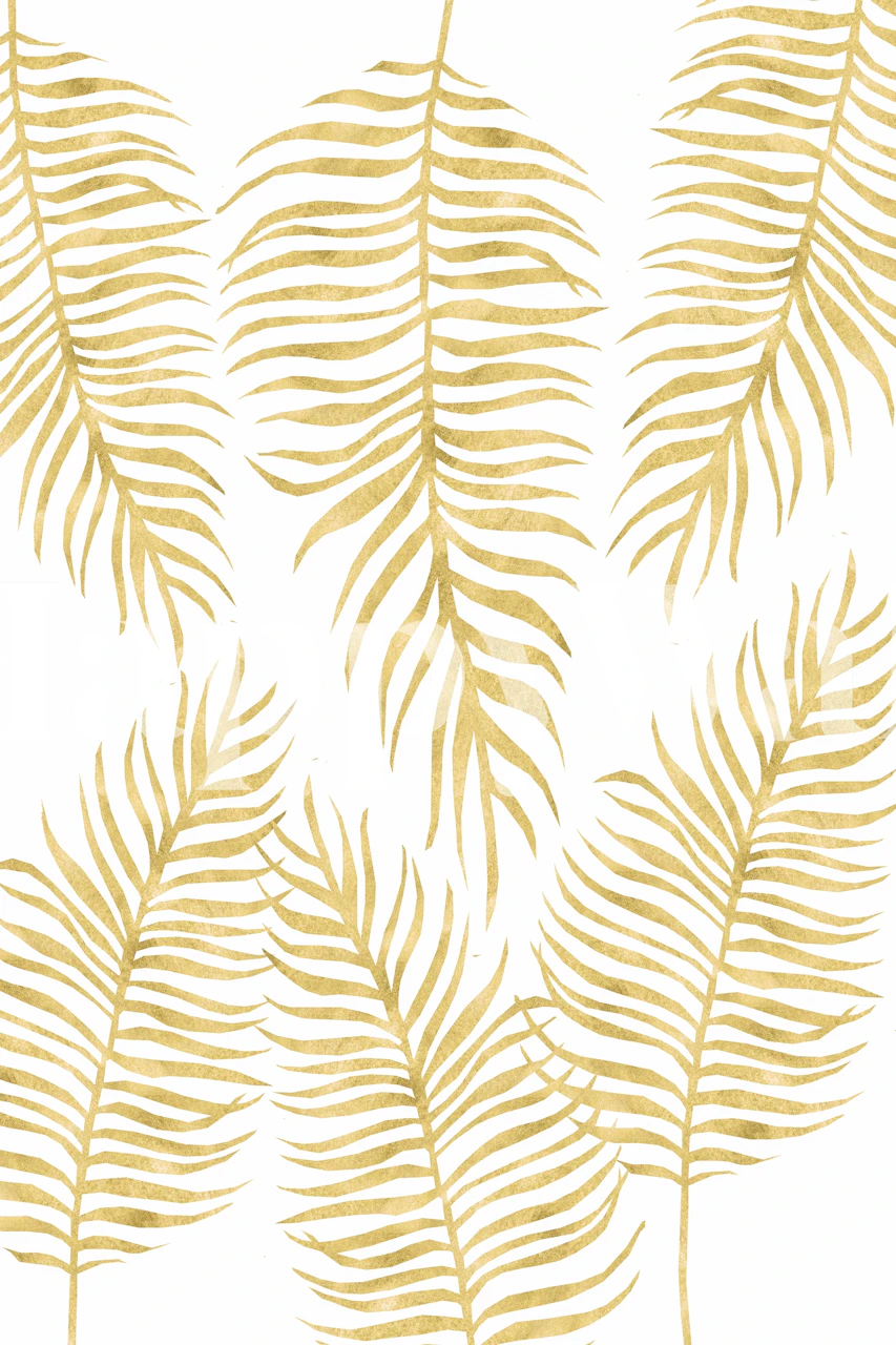 Gold fern leaves on a white background wallpaper