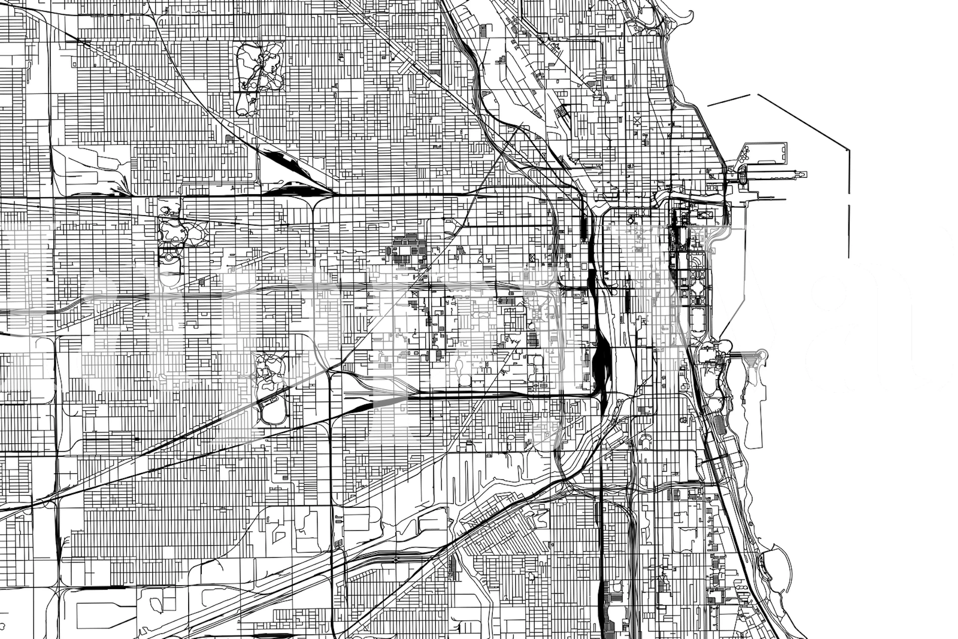 Chicago city map in black and white style wallpaper