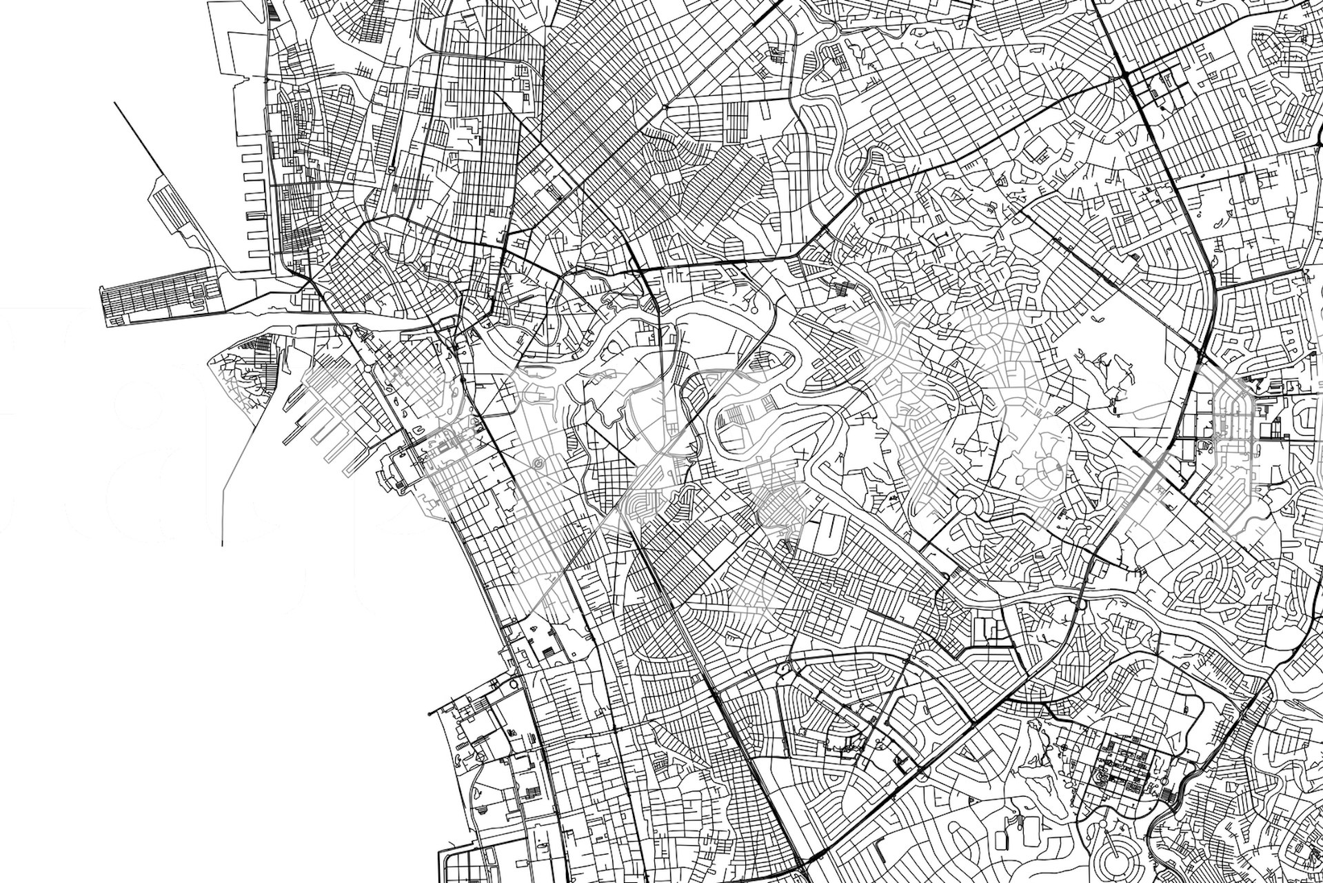 Manila Map wall mural featuring the detailed urban grid of Manila in monochrome