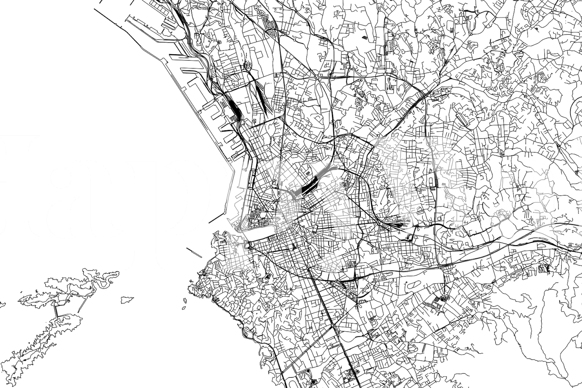 Black and white Marseille city map wallpaper