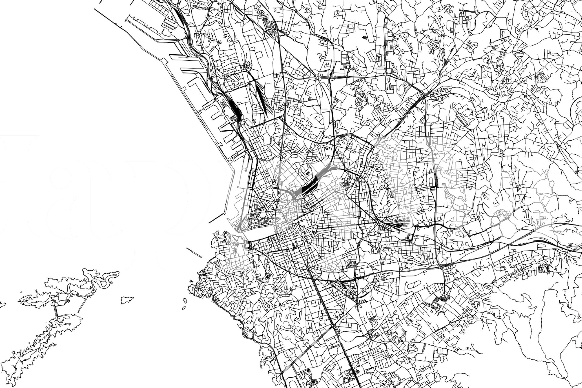 Μαυρόασπρος λεπτομερής τοίχος με χάρτη Μασσαλίας για εσωτερική διακόσμηση.