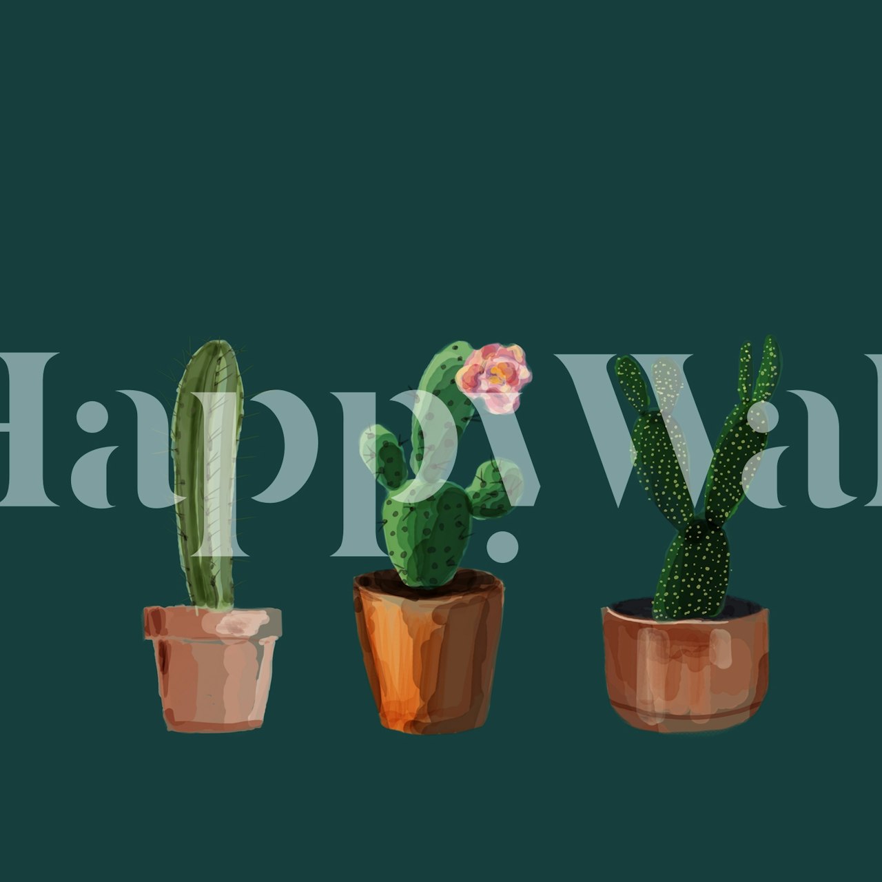 Three cacti wallpaper displayed in a room