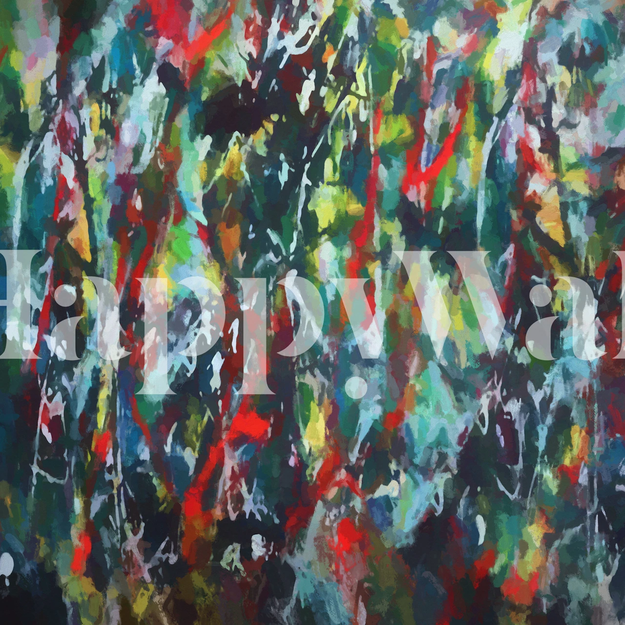 Abstract expressionist style wall mural with vibrant colors and splatter patterns