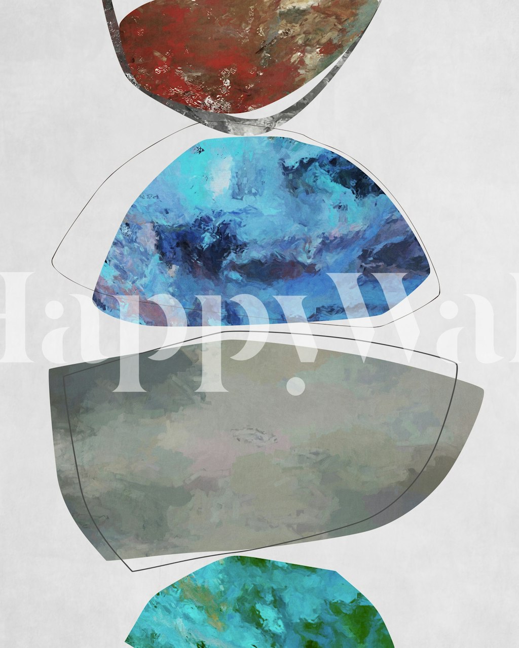 Abstract organic shapes wall mural with textured patterns in earthy tones