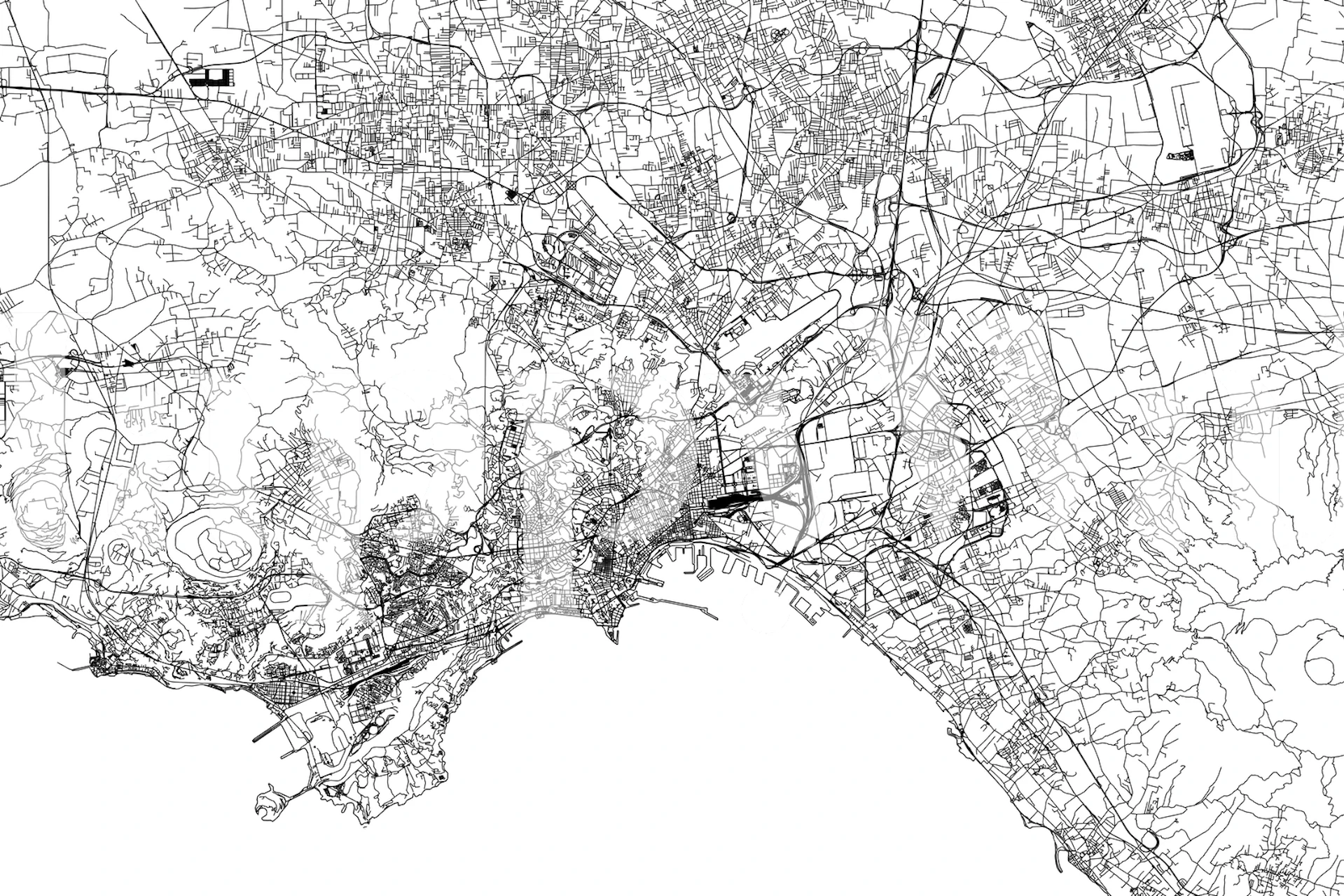 Black and white Napoli city map wallpaper