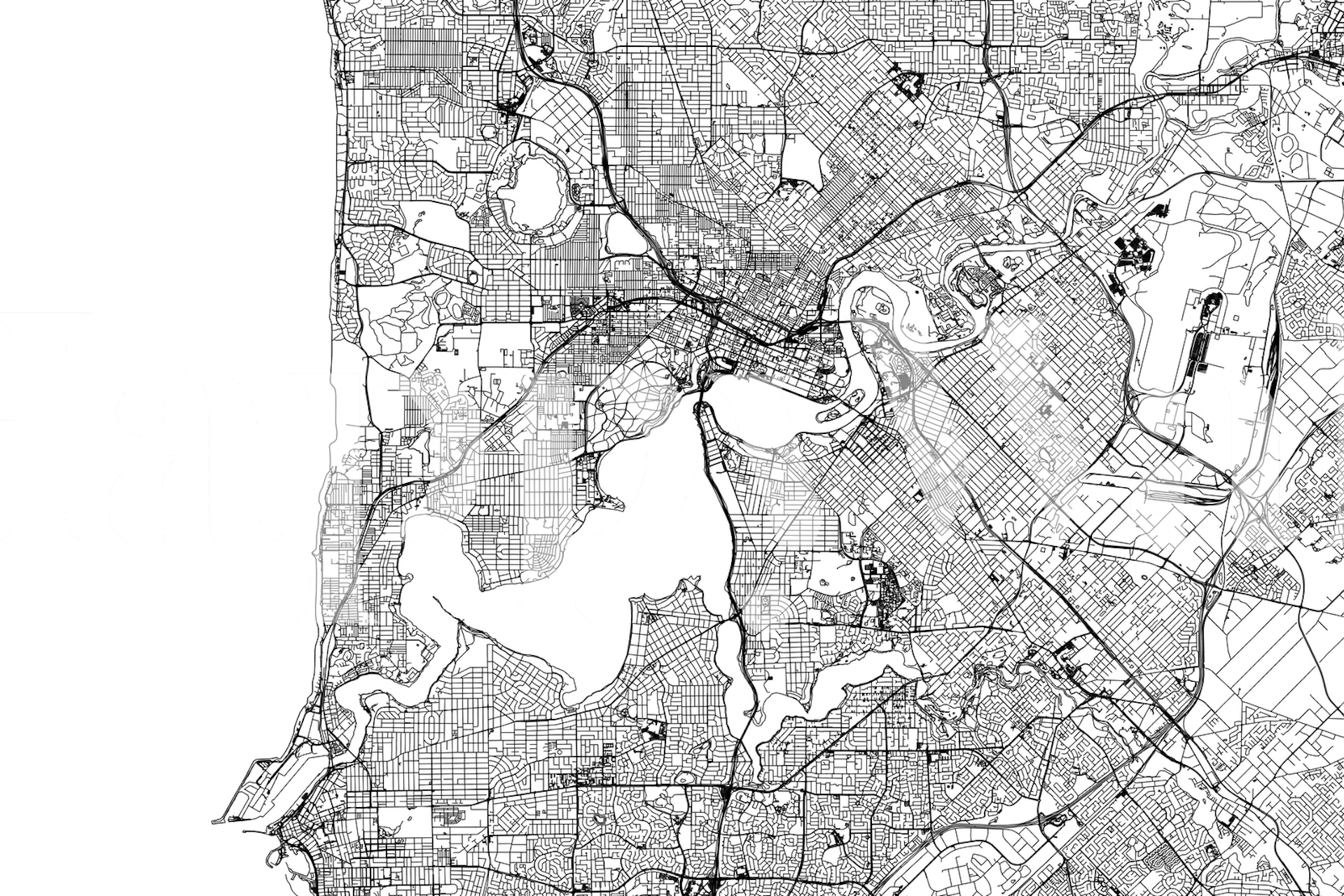 Black and white map of Perth with intricate street details wallpaper