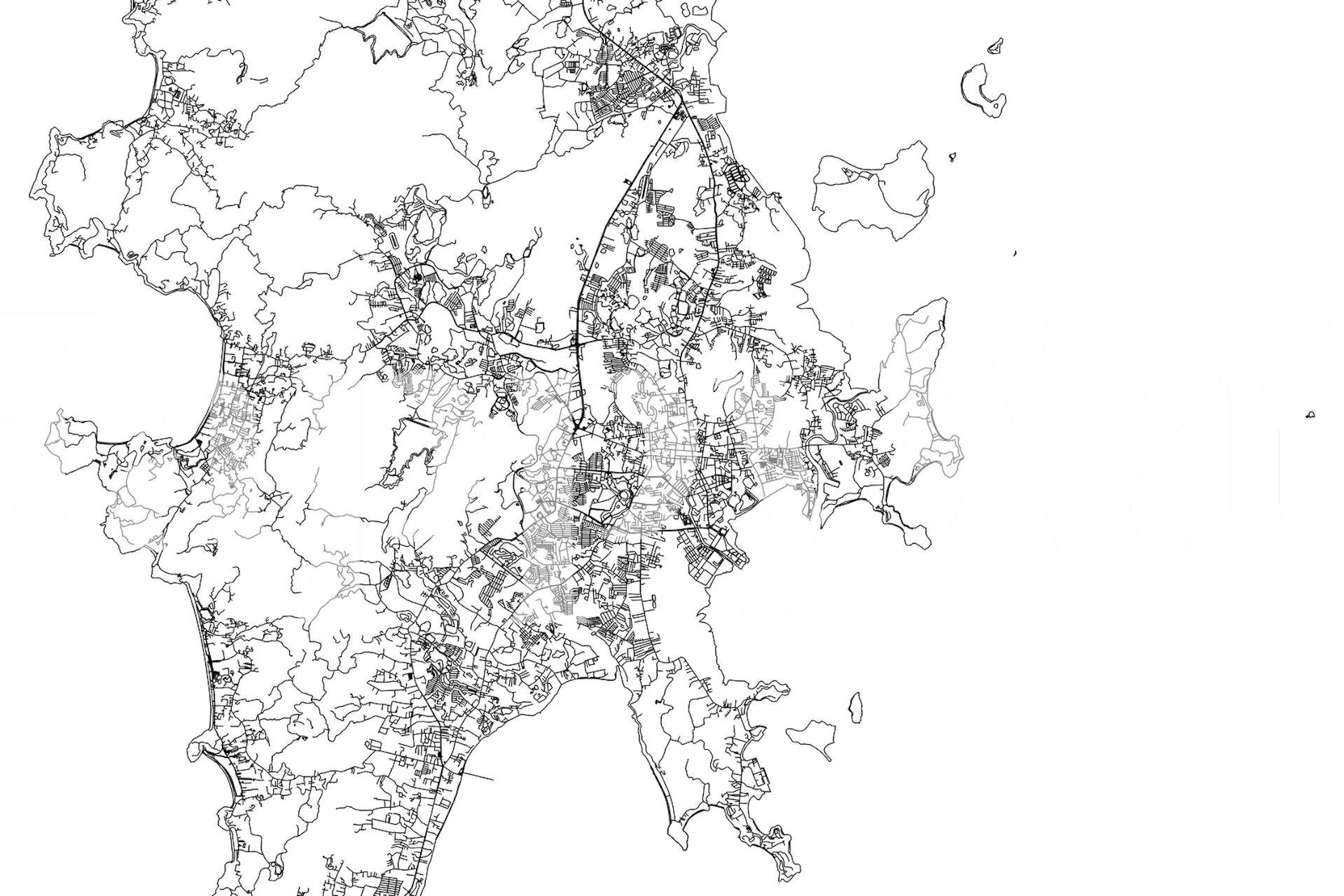Phuket map wallpaper in black and white, detailed city layout