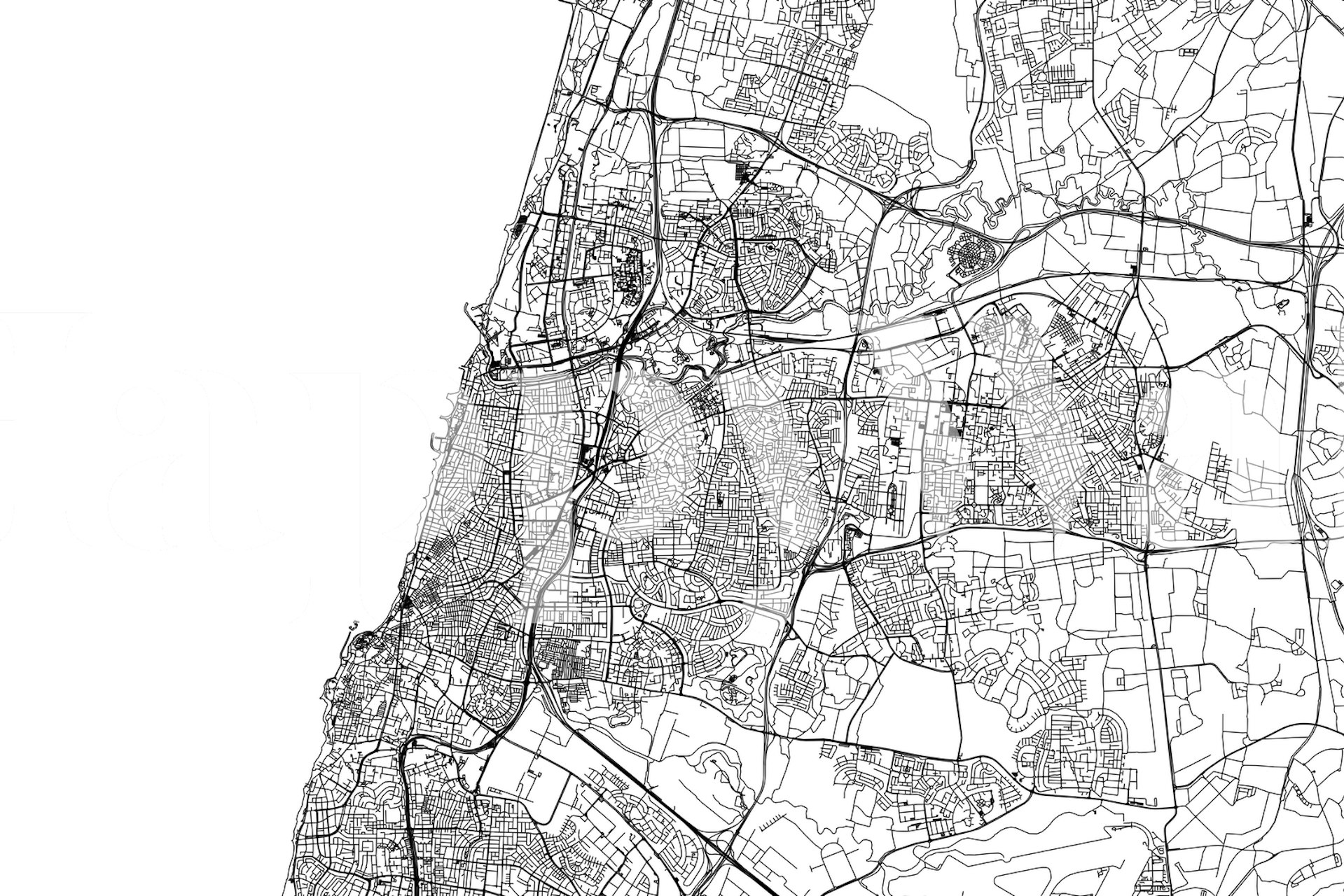 Muro di mappa di Tel Aviv-Yafo che mostra la disposizione e i quartieri della città