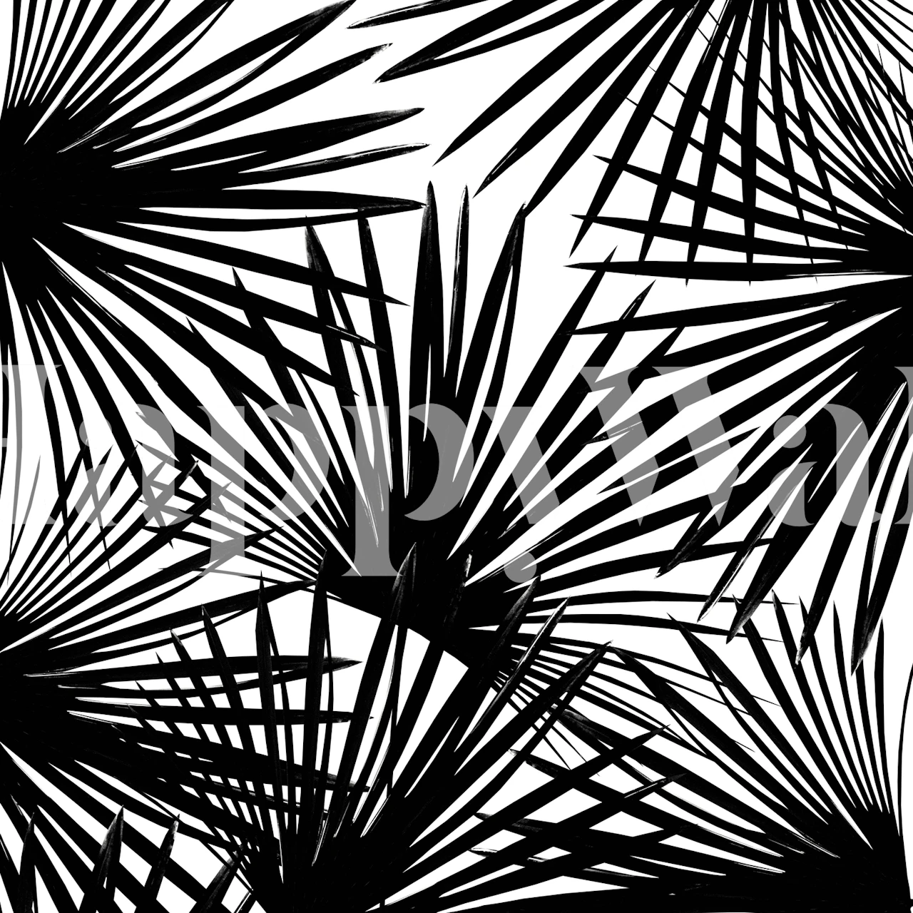 Black palm leaves pattern on white background wallpaper