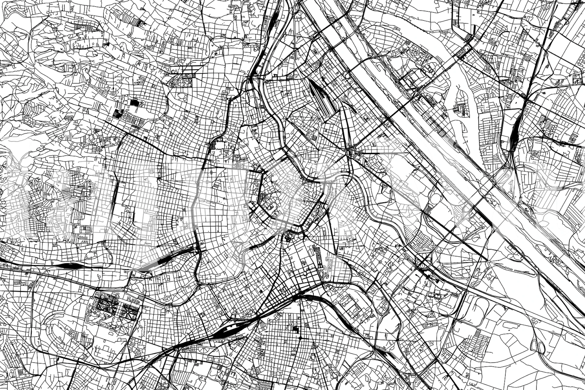 Vienna city map with intricate black lines and white background wallpaper