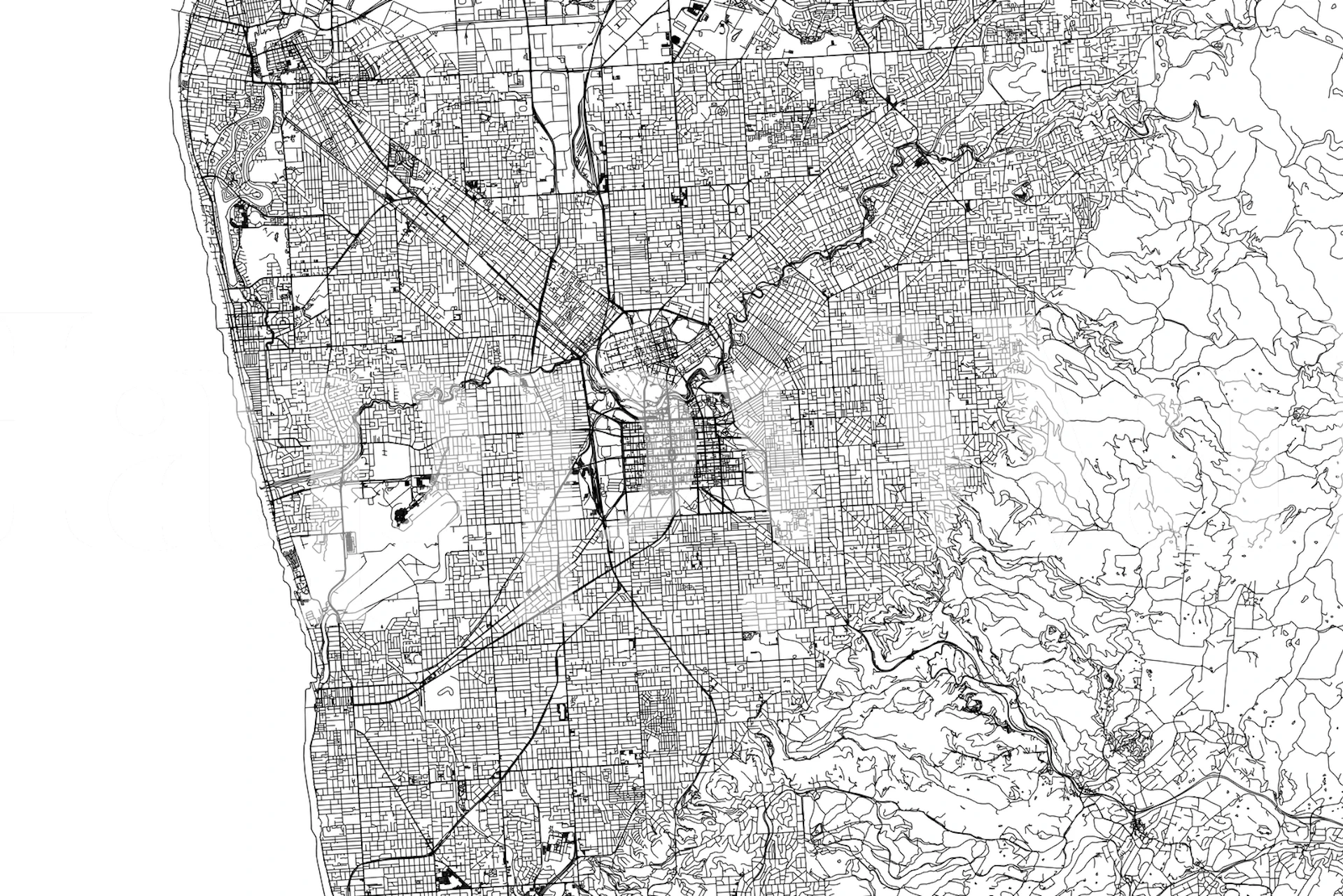 Gedetailleerde en aantrekkelijke weergave van de Adelaide Map Wandmuurschildering