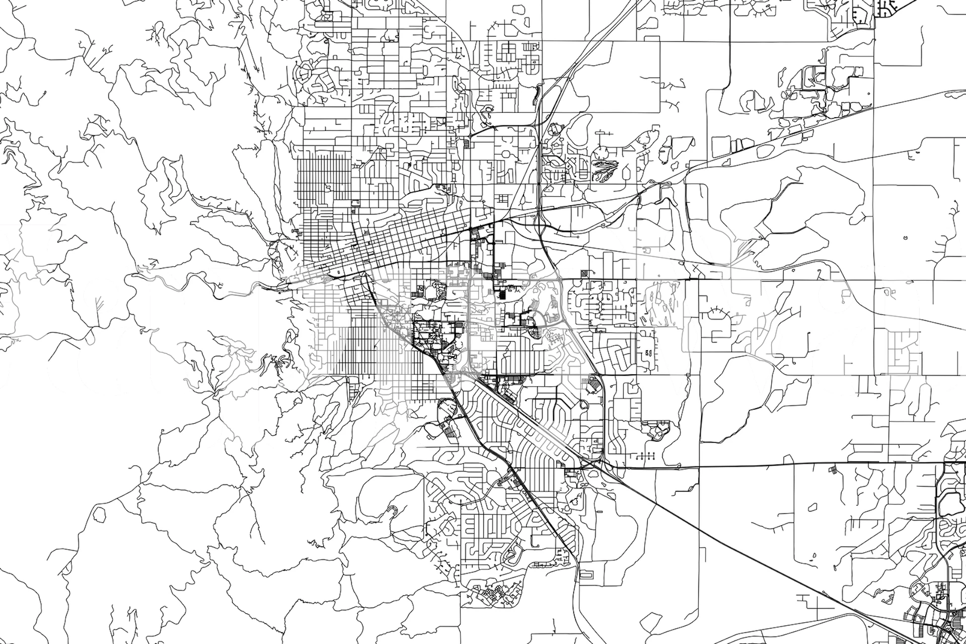 Jednobojna zidna slika na mapi ulica Bouldera